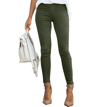 Kadın Moda Rahat İnce elastik pantolon Haki Sarı Gri Yeşil Siyah Mavi Bordo Mor Ayak Bileği Uzunlukta Pantolon