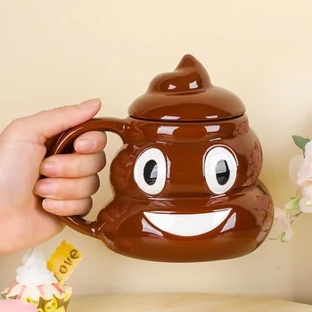 Karikatür Gülümseme Poop Kupa Çay Kahve Fincanı Komik Mizah Hediye 3D Kazık Poop Kupalar Grip Kapaklı Çay Ofis Fincan Drinkware