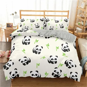 Karikatür Sevimli Panda Nevresim e n e n e n e n e n e n e n e n e n e Erkek Kız Çocuklar Gençler İçin Yumuşak Hayvan Tema Panda nevresim takımı Yastık Kılıfı İle yatak odası dekoru