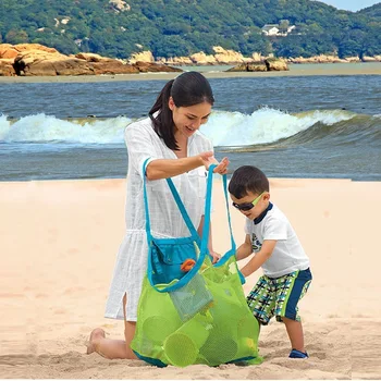 Katlanabilir Taşınabilir Plaj Çantası Çocuk Çocuk Örgü saklama çantası Plaj Oyuncak Sepetleri Havlu Çantası Bebek Oyuncak Depolama Çeşitli Eşyalar saklama çantası s