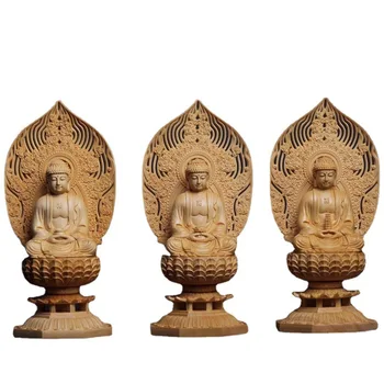 Katı ahşap oyma Sakyamuni Buda Üç Hazine Tıp Buda ,Yarı el oyma Ev oturma odası Feng Shui Mobilyalar
