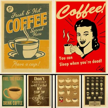 Klasik Kahve Vintage Poster Barlar Cafe Mutfak Kahve Yapma Kılavuzları Retro Kraft Kağıt Baskı Duvar Süsleme Vintage Duvar Posteri