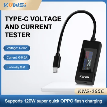 KWS Yeni Tip-C USB Test Cihazı Akım 4-30V Gerilim Metre Zamanlama Ampermetre Dijital Monitör Kesme Güç Göstergesi Banka Şarj Cihazı