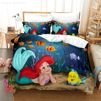 Küçük Denizkızı Nevresim Yorgan Kapakları Disney Prenses Yastık Kılıfı Ariel nevresim takımı 3d çarşaf Çocuklar için Setleri 200x200