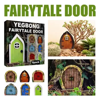 Masallar Kapılar Dekorasyon Süsler Ahşap Fairys Cüce Ağacı Kapı Ev çocuk Oyuncakları Bahçe Dekorasyon Minyatürleri 6 adet / paket