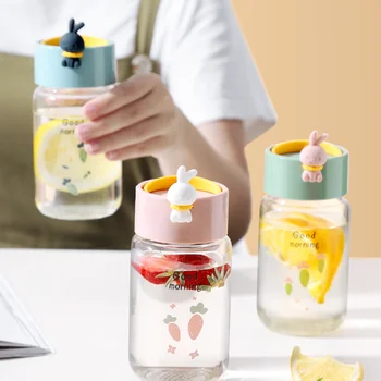 Mini Cam Yaz Ins Taşınabilir Basit Su Bardağı Sevimli Küçük Kız Yüksek Değerli Çay Fincanı Kupa Sevimli Su Şişesi