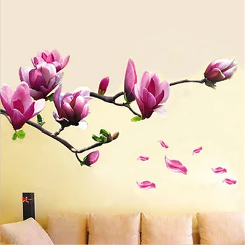 Moda Manolya Çiçekleri Sticker Duvar Sticker Çıkarılabilir Salon Duvar Kağıdı Yapıştır Çiçekler DIY Ev Yatak Odası QB877325