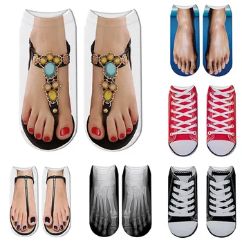 Moda Tuval Flip Flop Ayakkabı Pamuk Çorap 3D Baskılı İskelet Yaz Komik Kawaii Kafatası Ayak Düşük Kesim Ayak Bileği Çorap Kadınlar İçin Sox