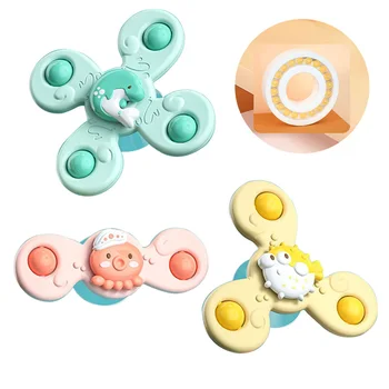 Montessori Bebek Banyo Oyuncakları Çocuklar İçin Banyo Enayi Spinner Vantuz Spin Top Oyuncak Çocuklar İçin 2 İla 4 Yıl Çıngıraklar Diş Kaşıyıcı