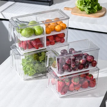 Mutfak Meyve Gıda saklama kutusu Buzdolabı Organizatör Saplı İstiflenebilir Sebze Et Saklama Kabı Ev Organizasyonu