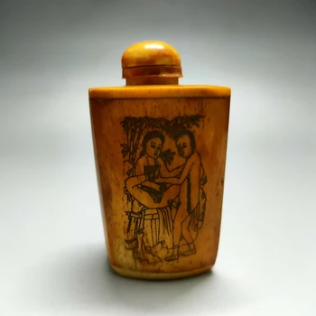 Nefis Ilginç Koleksiyonu Çin el-boyalı kazınmış karakter hikayeleri ınek kemik enfiye şişesi / desen rastgele