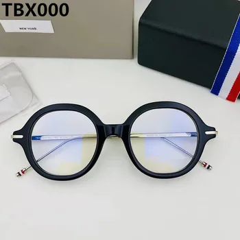 New York marka tasarımcı gözlük Retro yuvarlak titanyum asetat gözlük çerçevesi TBX000 mavi ışık reçete optik gözlük
