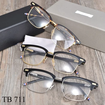 New York Marka Tasarımcı Gözlük TB711 Yarım Çerçeve Erkekler Kadınlar için Kare Yarı Çerçevesiz Optik Reçete gafas