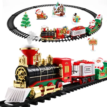 Noel Tren Seti Elektrikli demiryolu rayı Tren sesli oyuncak ışık Çocuklar İçin Hediye Altında Noel Ağacı Süsleme