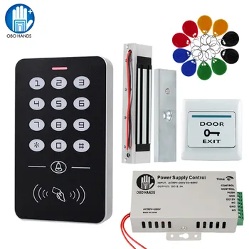 OBO Kapı Erişim Kontrol Sistemi RFID Tuş Takımı EM kart okuyucu + Güç Kaynağı + Elektronik Manyetik Kilit Cıvata Strike Kilitleri ev için