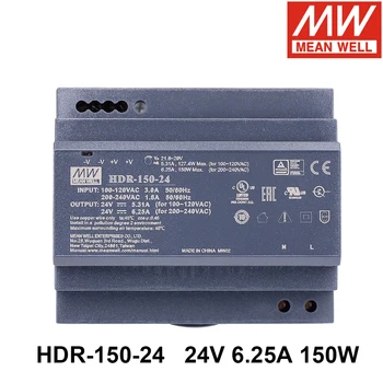 Ortalama Kuyu HDR-150-24 Meanwell 85-264 V AC-DC 24 V 6.25 A Ultra İnce Adım Şekli DIN Ray Güç Kaynağı HDR - 150 Voltaj Ayarlanabilir