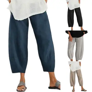 Pamuk Keten Rahat harem pantolon Wonen Joggers Kadın Yaz Pantolon Çin Tarzı dökümlü pantolon 2020 Harajuku Kumaş