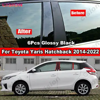 Parlak Siyah Karbon Fiber Araba Pencere Kapı Sütun BC Pillar Sonrası Kapak Trim PC Sticker Toyota Yaris İçin XP150 Hatchback 2014-2022