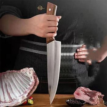Paslanmaz Çelik Mutfak Bıçağı Ahşap Tahıl Kolu Dilimleme Bıçağı Doğrama Bıçağı Et doğrama Bıçağı Kemik Çıkarma Bıçağı şefin Araçları
