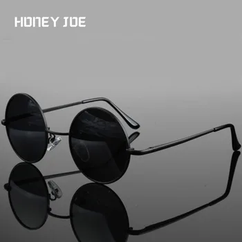 Retro Klasik Vintage Yuvarlak Polarize Güneş Gözlüğü Erkekler güneş gözlüğü Kadın Metal Çerçeve Siyah lens Sürüş Balıkçılık Gözlük UV400