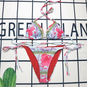 Seksi kadın bikini takımı Kadın Mayo 2021 Yeni Baskı Spor Bandeau Push up Tanga Bikini Plaj kıyafeti купальникченский