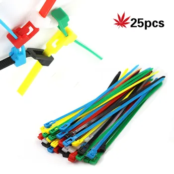Serbest bırakılabilir kablo bağı s 25 adet Renkli Plastik Yeniden Kullanılabilir kablo bağı s Naylon Döngü Wrap Zip Paket Bağları T tipi kablo bağı Tel