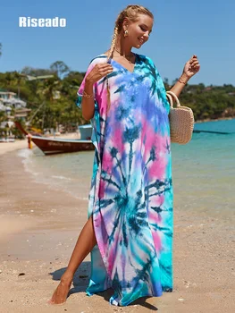 Uzun elbise Kadın Giyim için Plaj Kıyafetleri Kapak Ups 2023 Kravat boya Moda Kaftan Yaz Beachwear