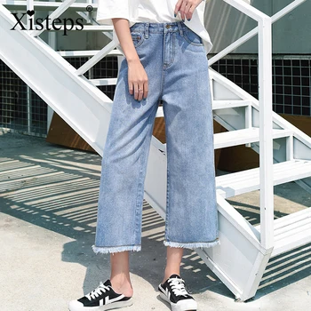 Xisteps Kadın Yüksek Bel Gevşek Sonbahar Kot Pantolon Kadın Geniş Bacak Ayak Bileği Uzunluğu, Erkek Arkadaşını Sokak Giyim Kot 2020 Şık Nedensel Artı Boyutu