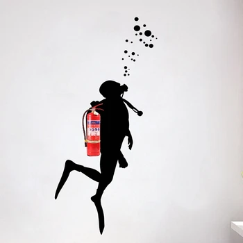 Yangın Tüplü Dalgıç Duvar Çıkartmaları Sanat Ofis Dekorasyon İçin, Söndürücü Disguise Vinil Duvar Sticker Ofis Duvar Sanatı Duvar Dekor