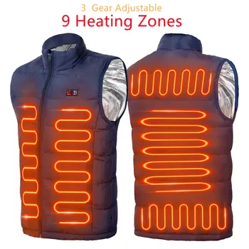 Yeni 9 yerler ısıtmalı yelek erkek kadın Usb ısıtmalı ceket ısıtma termal giyim avcılık kış moda ısı ceket siyah 5XL 6XL