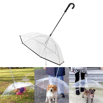Yeni Şeffaf Pet Şemsiye Küçük Köpek Şemsiye Köpek Tasma İle Demir Zincir Yağmurluk Olarak Köpekler İçin Güzel Paket Pet Malzemeleri