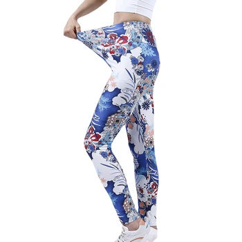 YSDNCHI Yüksek Bel Streç Kadın Baskılı Tayt Mavi Beyaz Çiçekler Açık Hava Etkinlikleri Leggins fitness pantolonları spor pantolonlar