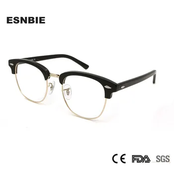Yüksek Kaliteli Yarı Çerçevesiz Gözlük Çerçeve Kadın Kulübü Gözlük Çerçeveleri Erkekler Yuvarlak Gözlük Şeffaf Lens Yarım Çerçeveli Perçin Gözlük