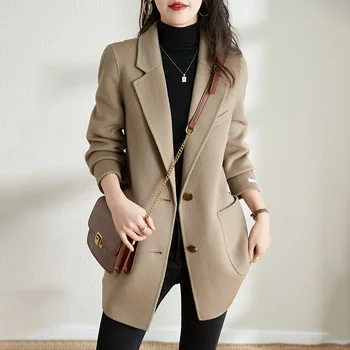 Yün Ceket Kadın Kore Moda Kemer İnce Gevşek Sonbahar Kış Mizaç Ceket Takım Elbise Ceketler Sıcak Hırka Bayan Giyim