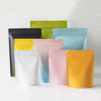 Çift taraflı renkli ısı yapışmalı büyük boy Stand Up Zip kilit plastik poşetler gıda güvenli alüminyum folyo ambalaj çanta torbalar 50 adet