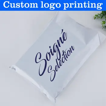 Özel logo poli beyaz postaları plastik kurye çantaları paketi posta saplı çanta yüksek kaliteli çanta