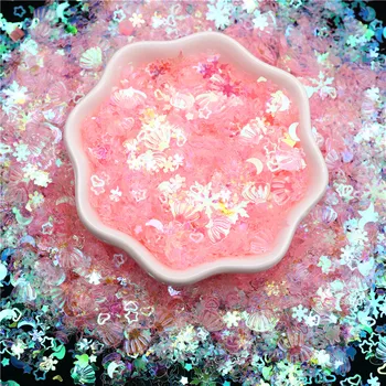 Şeffaf Pembe Sequins Paillettes Mix Kar Tanesi Kalp Çiçek Yuvarlak Şekil Pullu Çivi Sanat Manikür Düğün 20g