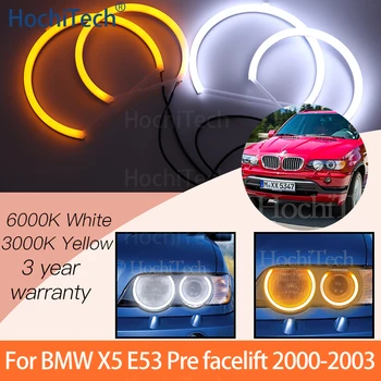 1 Takım beyaz+sarı pamuk ışık melek gözler ışık halkası kitleri için BMW X5 E53 Ön Facelift 2000 2001 2002 2003 gündüz farı