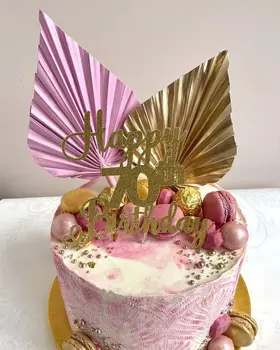 10 adet Kağıt Palmiye Mızrak Kek Topper Mutlu Doğum Günü Palmiye Yaprağı Dekorasyon Kek Dekorasyon Düğün Pişirme Tatlı Masa Parti İyilik