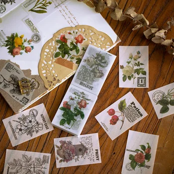 100 Yaprak / paket Retro Bitkiler Flora Washi Kağıt Etiket Hediye Karton Paketi Etiketleri El Sanatları Dizüstü Arka Plan Çıkartmaları Günlüğü
