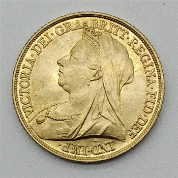 1893 İNGİLTERE Altın Sikke Birleşik Krallık Kraliçe Victoria Şövalye Egemen Pirinç Kaplama Paraları