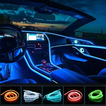 1M 2M 3M 5M Araba İç Led Dekoratif Lamba EL Kablo Neon Şerit Otomatik DIY Esnek Ortam Işığı USB Parti Atmosfer Diyot