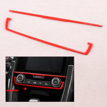 2 Adet / takım Kırmızı Araba AC Klima Kontrol topuz anahtarı Paneli Şerit Trim Çerçeve Dekorasyon Fit İçin Honda Civic 2016 2017 2018 2019 2020