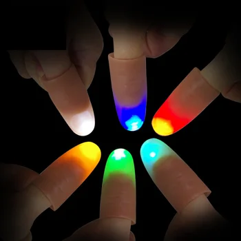 2 adet / takım Sihirli Light up Parmak Trick LED Parmak Lambası Kırmızı Yeşil Beyaz Mavi Sarı açık yeşil Başparmak ışık Sahte Parmak Prank oyuncak