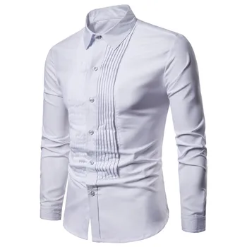 2019 Yeni Tasarımcı Düğün Gömlek Erkekler İçin Uzun Kollu Moda Sosyal Kulüp Parti Siyah Beyaz Erkek Elbise Gömlek Camisa Masculina