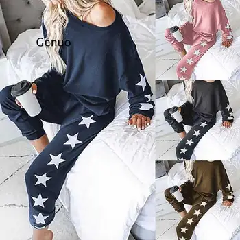 2021 Bahar Salonu Aşınma Kadın pj seti Gevşek Pijama Seti Uzun Kollu Gecelik Kadın Salonu Seti Loungewear Pijama Ev Takım Elbise