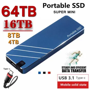 2022 Mini Taşınabilir SSD Tip-C / USB3. 1 Harici Mobil Katı Hal Sürücü Yüksek Hızlı 4TB 8TB 16TB Sabit Disk Dizüstü Sabit Disk