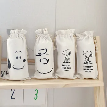 25 * 13Cm Snoopy Charlie Karikatür Japon Ins Tuval Termos Bardak Kapağı Öğrenci El İpli Cep Taşınabilir Su şişe çantası