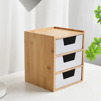 3 katmanlı Bambu Kozmetik Çekmece Masaüstü saklama kutusu Takı Ofis Kırtasiye Küçük Nesneler saklama Kutusu