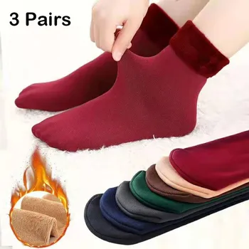 3 Pairs Kış Kar Çorap Kadın Erkek Kadife Kalınlaşmış Orta Tüp Çıplak Bacak Ten Rengi Termal Kat Çorap Pamuk Ay Çorap